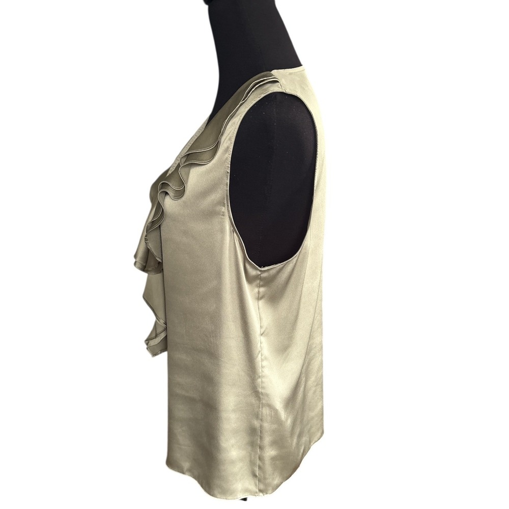 NWT White House Black Market Satin Ruffle Front Shell in Bay Leaf, Size Large - Picture 3 of 8